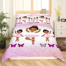 Load image into Gallery viewer, African American Duvet Cover Gilrs Kids Cute Ballet Princess Dancer Bedding Set Double Queen King Size Polyester Qulit Cover Melanated Brown (8284833382636)
