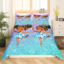 Load image into Gallery viewer, African American Duvet Cover Gilrs Kids Cute Ballet Princess Dancer Bedding Set Double Queen King Size Polyester Qulit Cover Melanated Brown (8284833382636)
