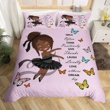 Load image into Gallery viewer, African American Duvet Cover Gilrs Kids Cute Ballet Princess Dancer Bedding Set Double Queen King Size Polyester Qulit Cover Melanated Brown (8284833382636)
