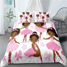 Load image into Gallery viewer, African American Duvet Cover Gilrs Kids Cute Ballet Princess Dancer Bedding Set Double Queen King Size Polyester Qulit Cover Melanated Brown (8284833382636)
