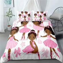 Load image into Gallery viewer, African American Duvet Cover Gilrs Kids Cute Ballet Princess Dancer Bedding Set Double Queen King Size Polyester Qulit Cover Melanated Brown (8284833382636)
