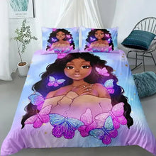 Load image into Gallery viewer, African American Duvet Cover Gilrs Kids Cute Ballet Princess Dancer Bedding Set Double Queen King Size Polyester Qulit Cover Melanated Brown (8284833382636)
