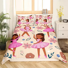 Load image into Gallery viewer, African American Duvet Cover Gilrs Kids Cute Ballet Princess Dancer Bedding Set Double Queen King Size Polyester Qulit Cover Melanated Brown (8284833382636)
